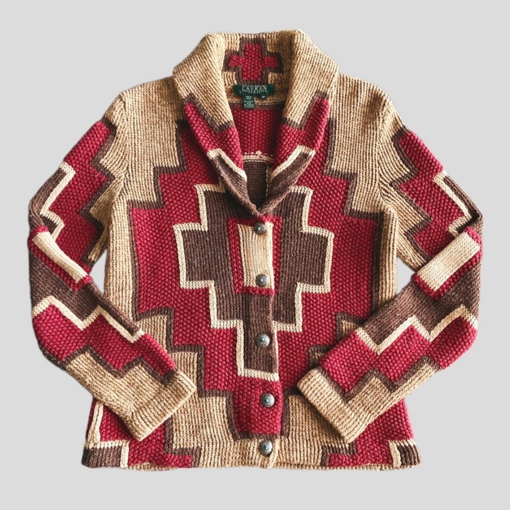 RALPH LAUREN Southwestern Concho Button Vintage Knit Cardigan Size S - Picture 1 of 15